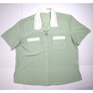 WOMEN'S LIGHT GREEN SILKY TEXTURED BUTTON-UP BLOUSE - BERKERTEX - SIZE 16